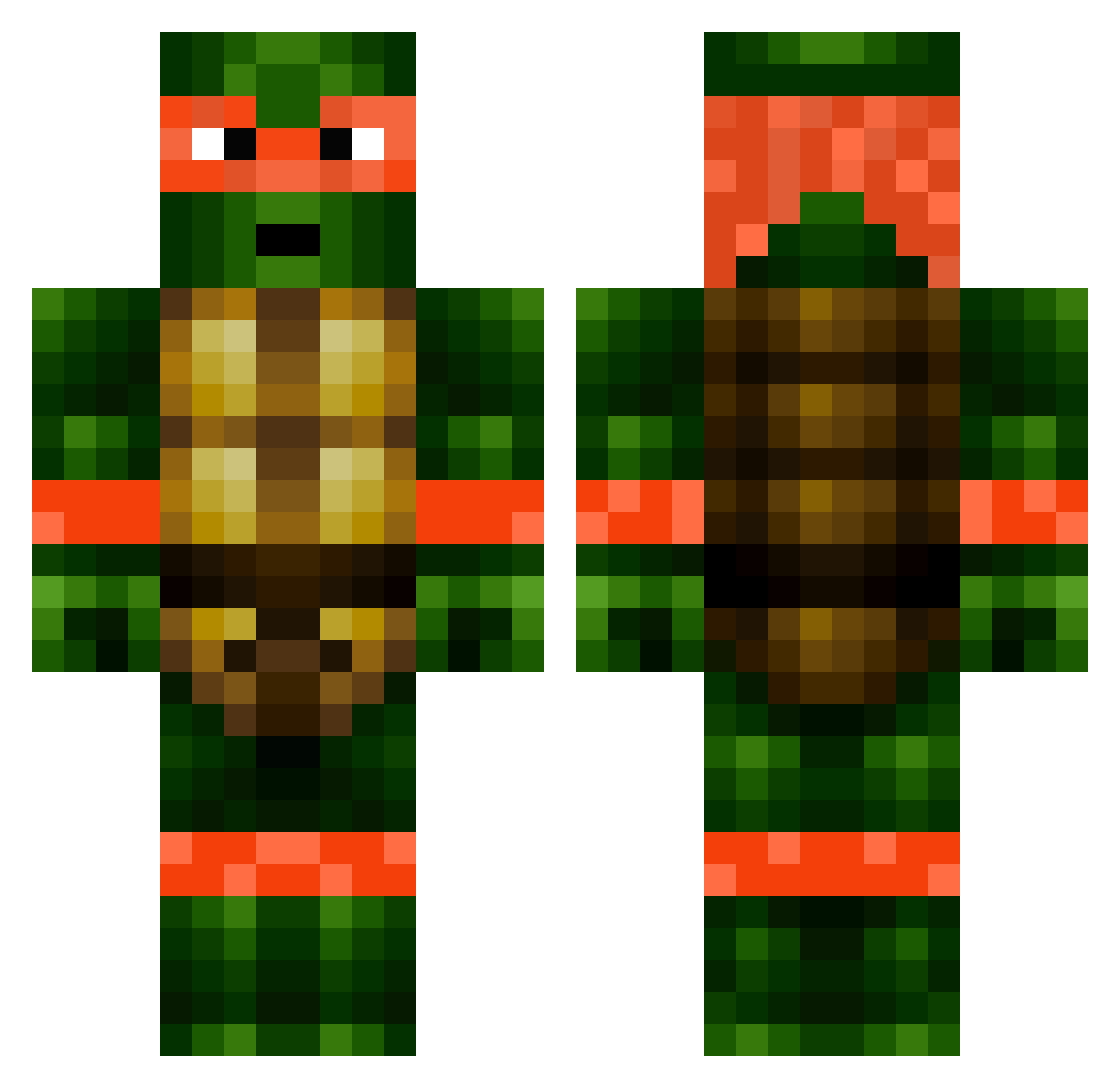 TurtleBoyR Minecraft skin, front and back view