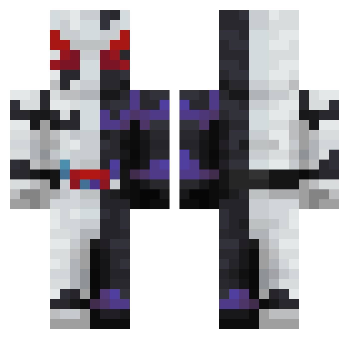 xDvvW Minecraft skin, front and back view