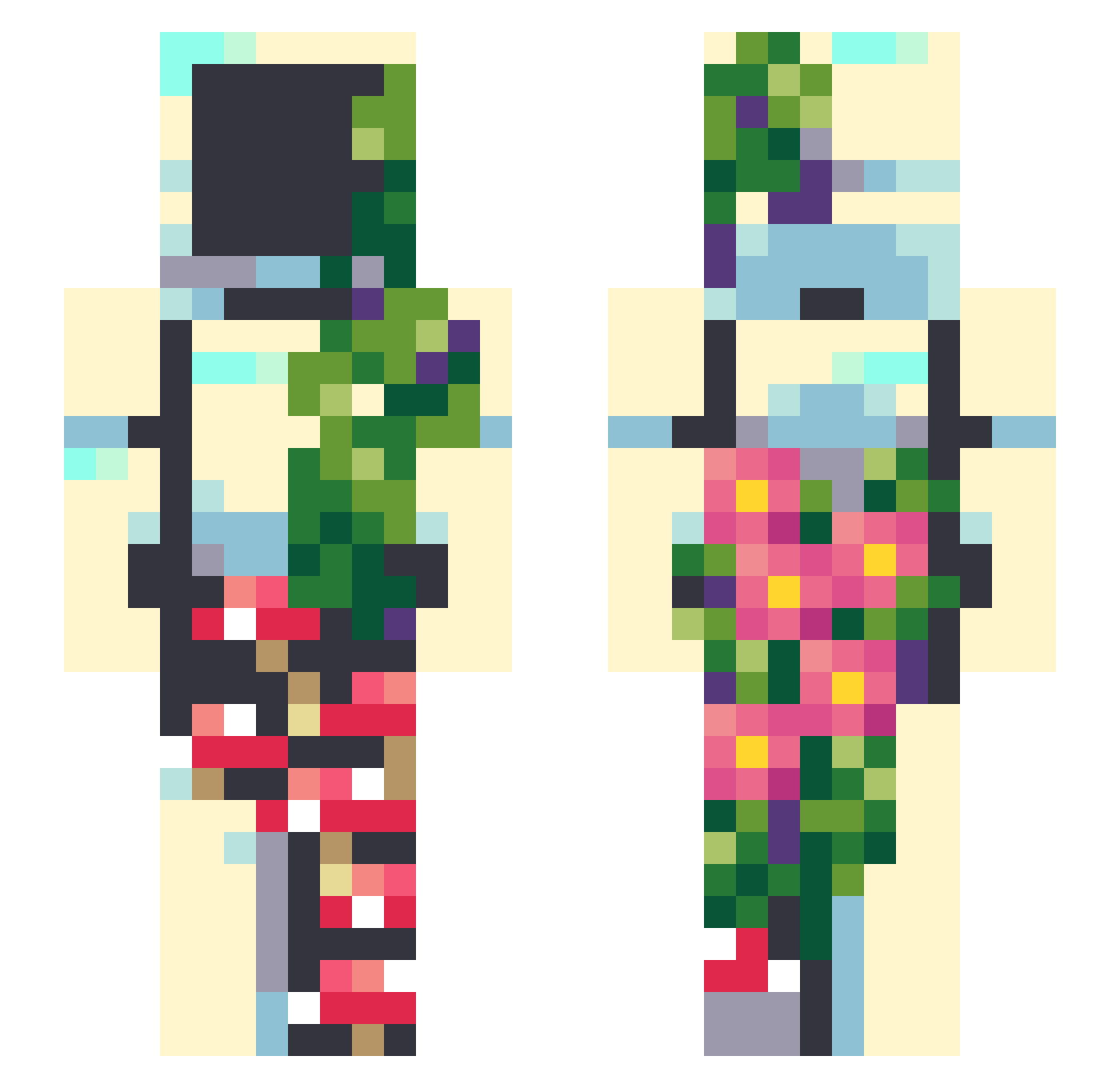 FlameNotFear Minecraft skin, front and back view