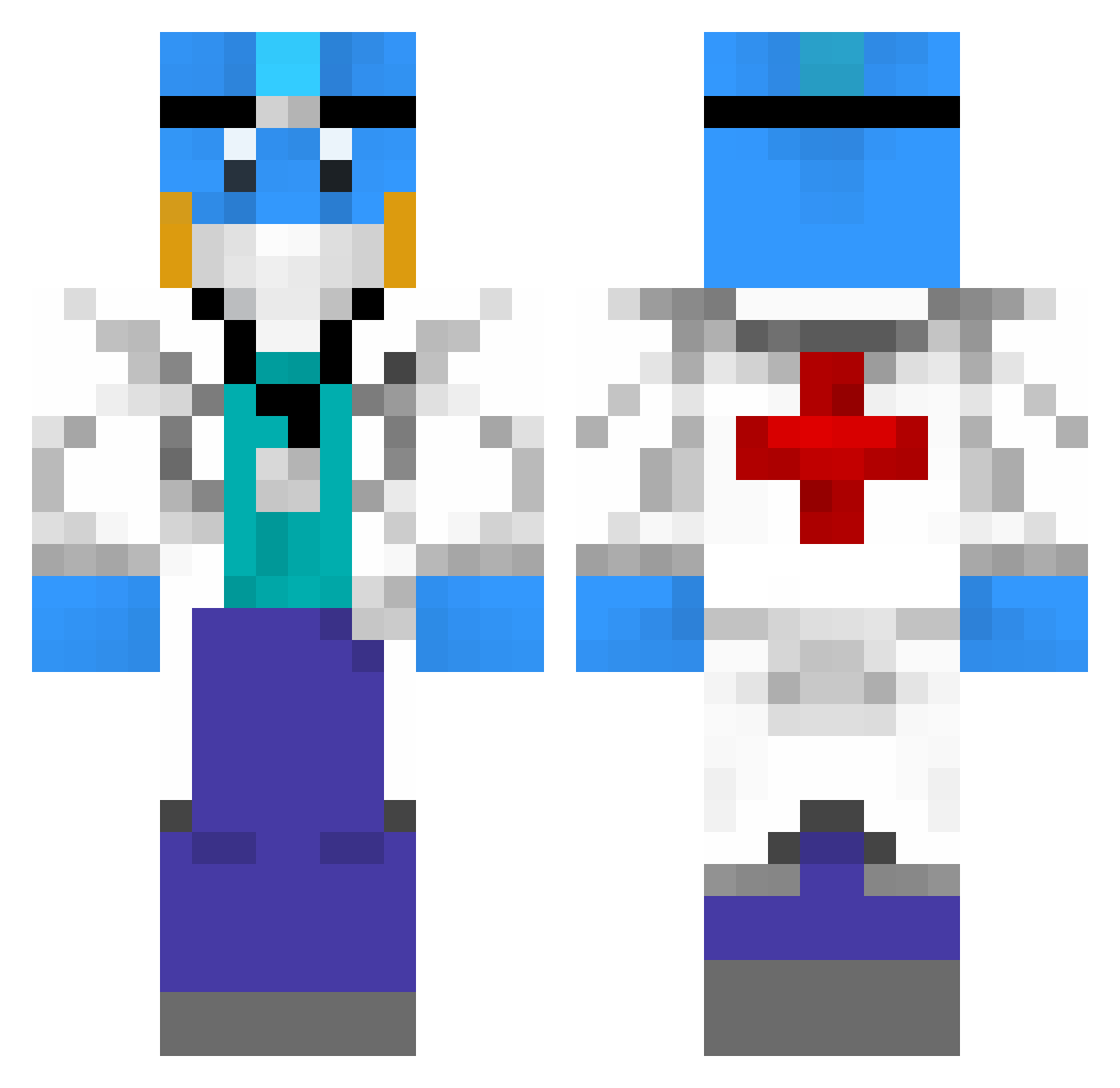 DocMudkip Minecraft skin, front and back view