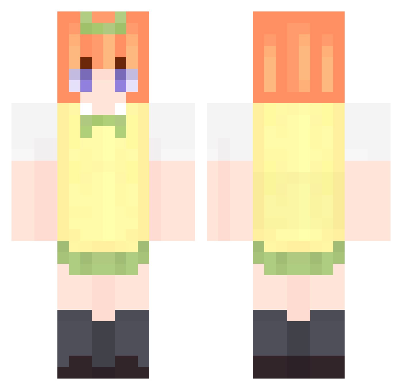 YotsubaDesu Minecraft skin, front and back view
