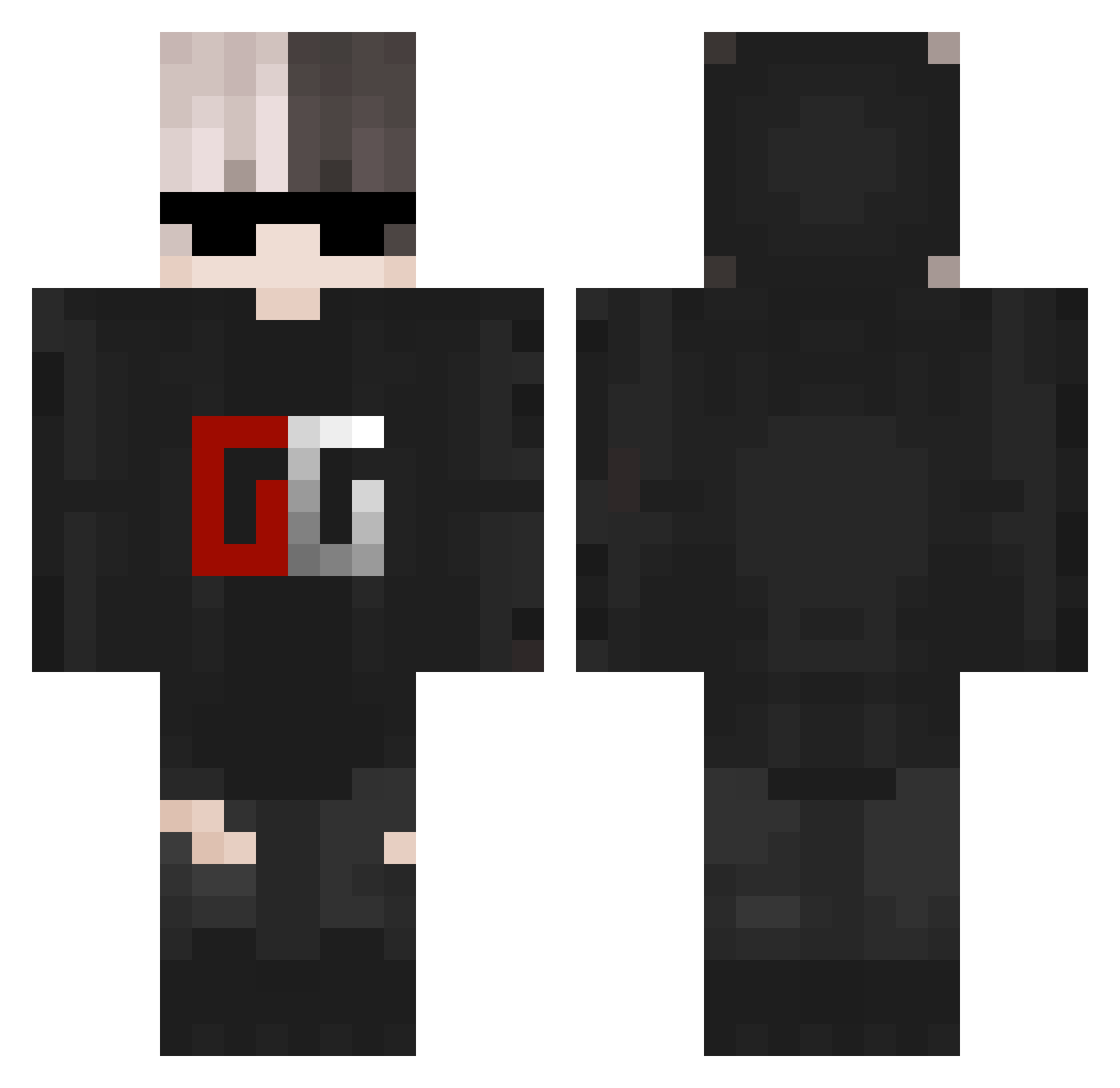 mv99 Minecraft skin, front and back view