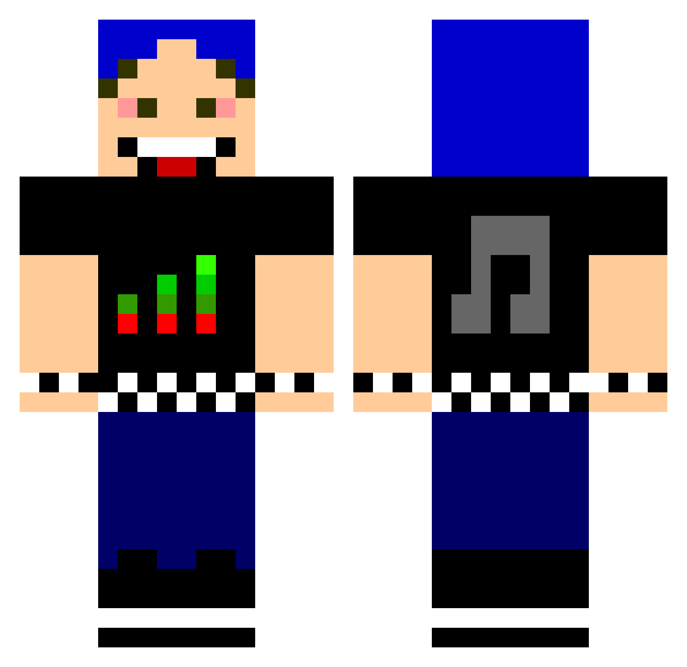backpedal Minecraft skin, front and back view