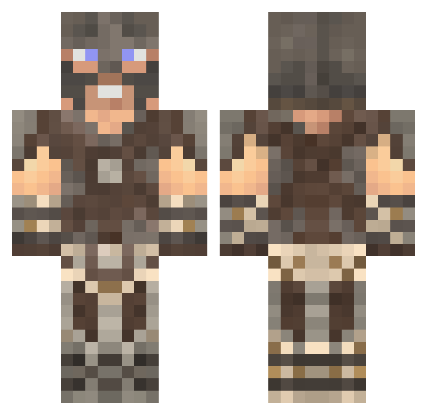 rogermole Minecraft skin, front and back view