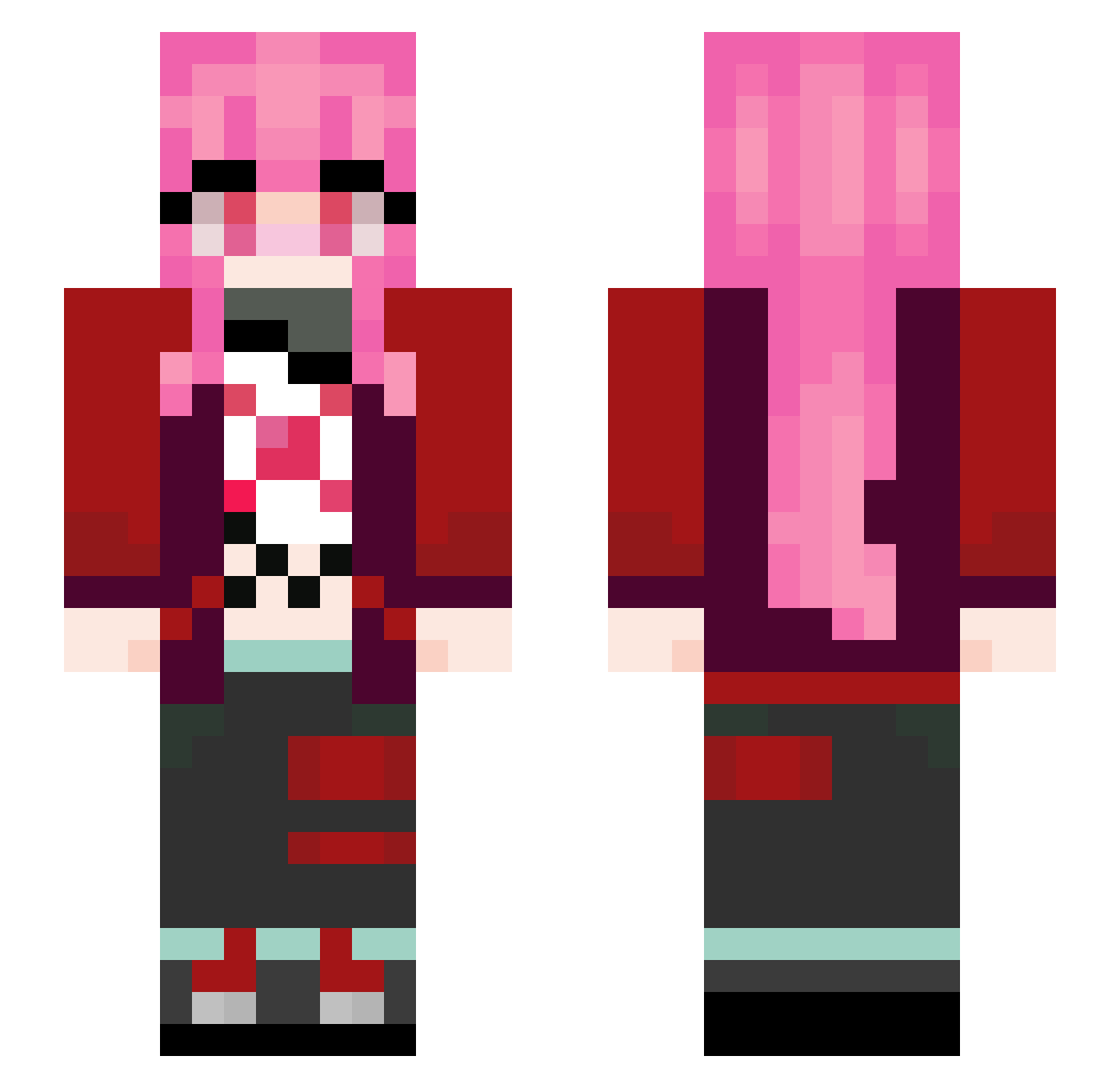 Unlikeness Minecraft skin, front and back view