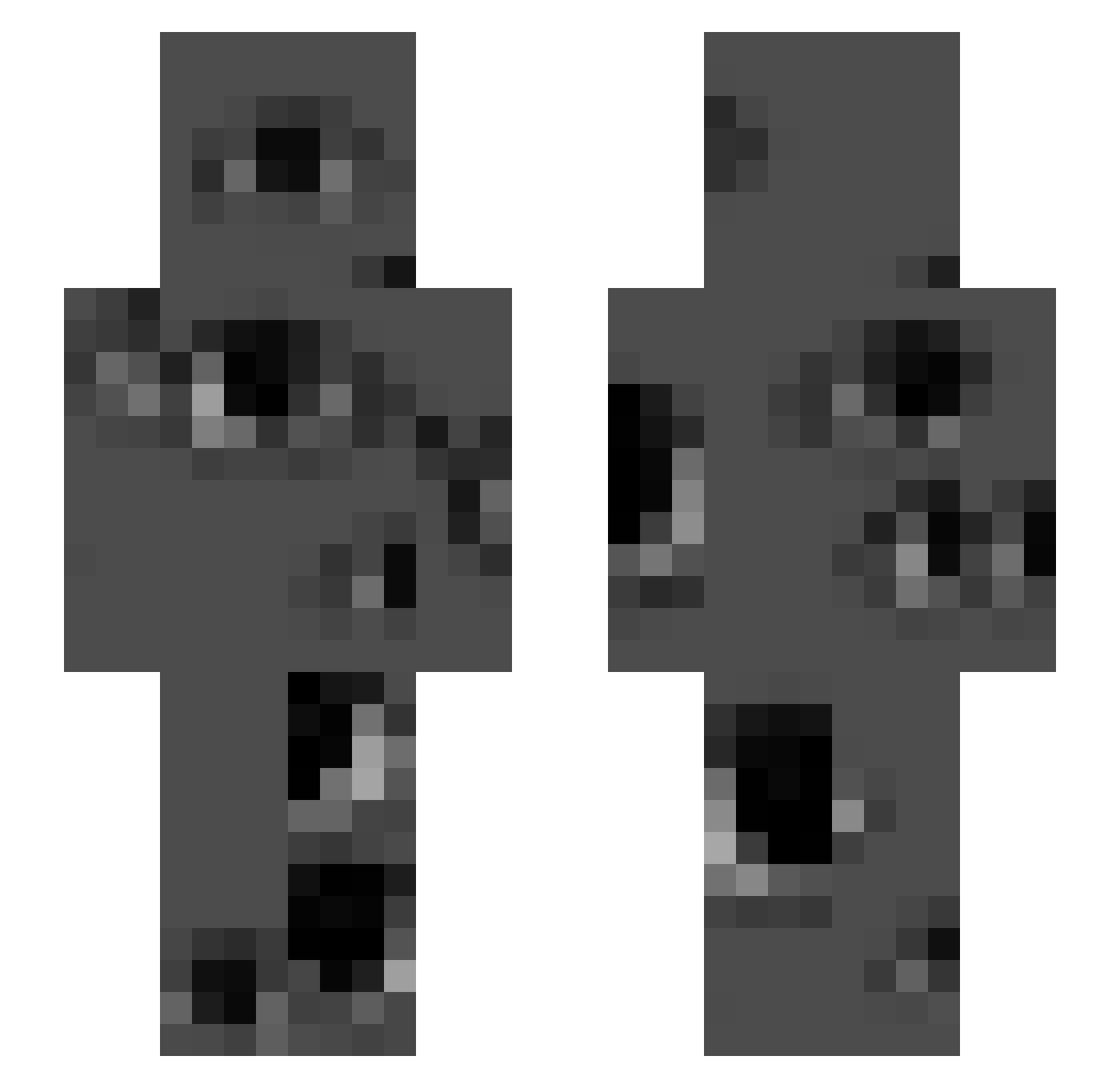 Steggix Minecraft skin, front and back view