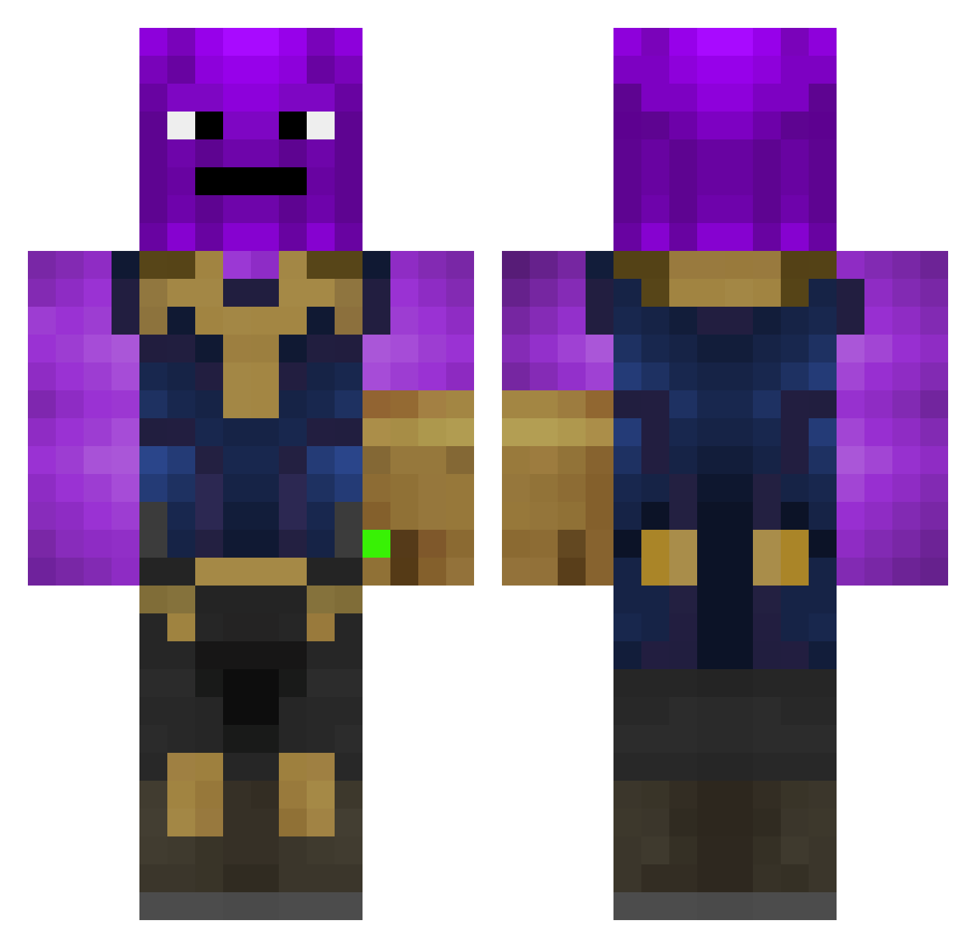zzeynox Minecraft skin, front and back view