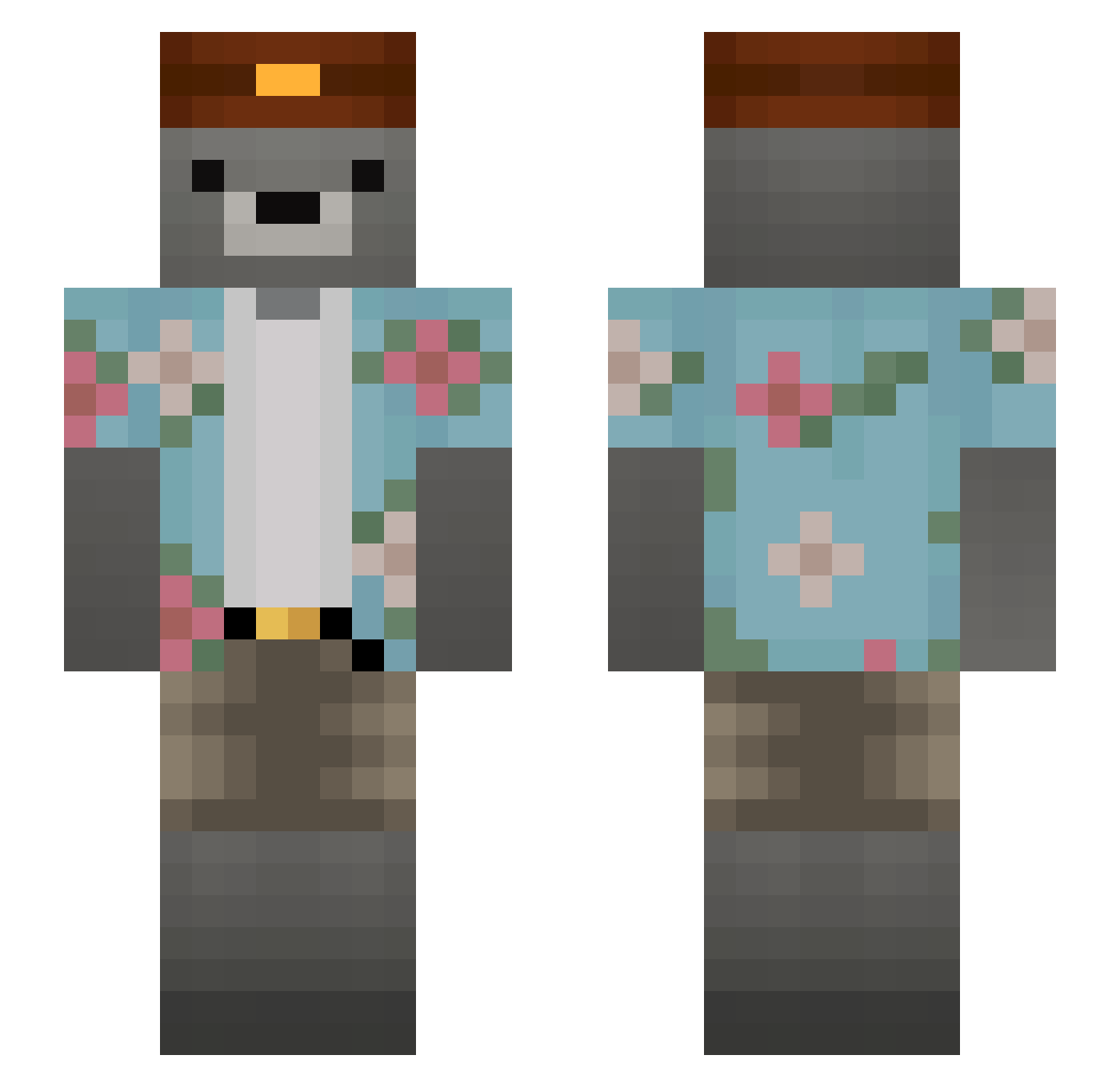 Snorlato Minecraft skin, front and back view