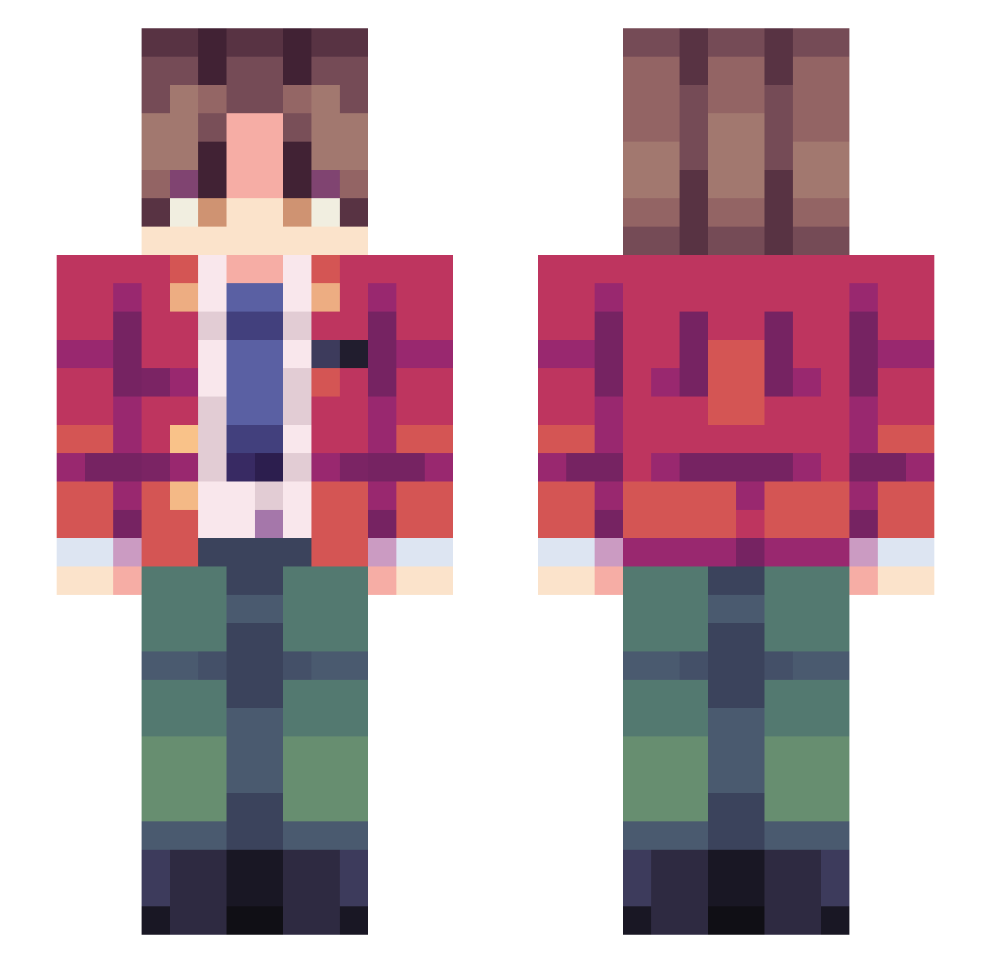 CreeperJaxx Minecraft skin, front and back view