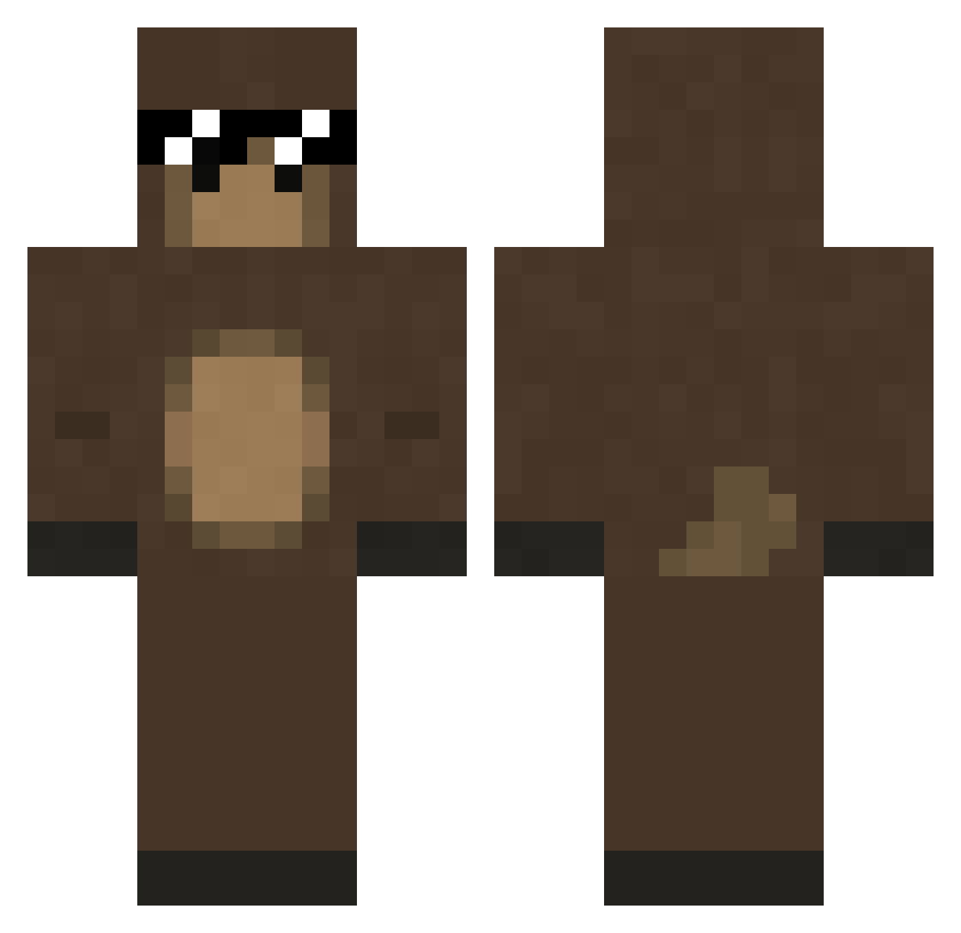 Trexwrecked Minecraft skin, front and back view
