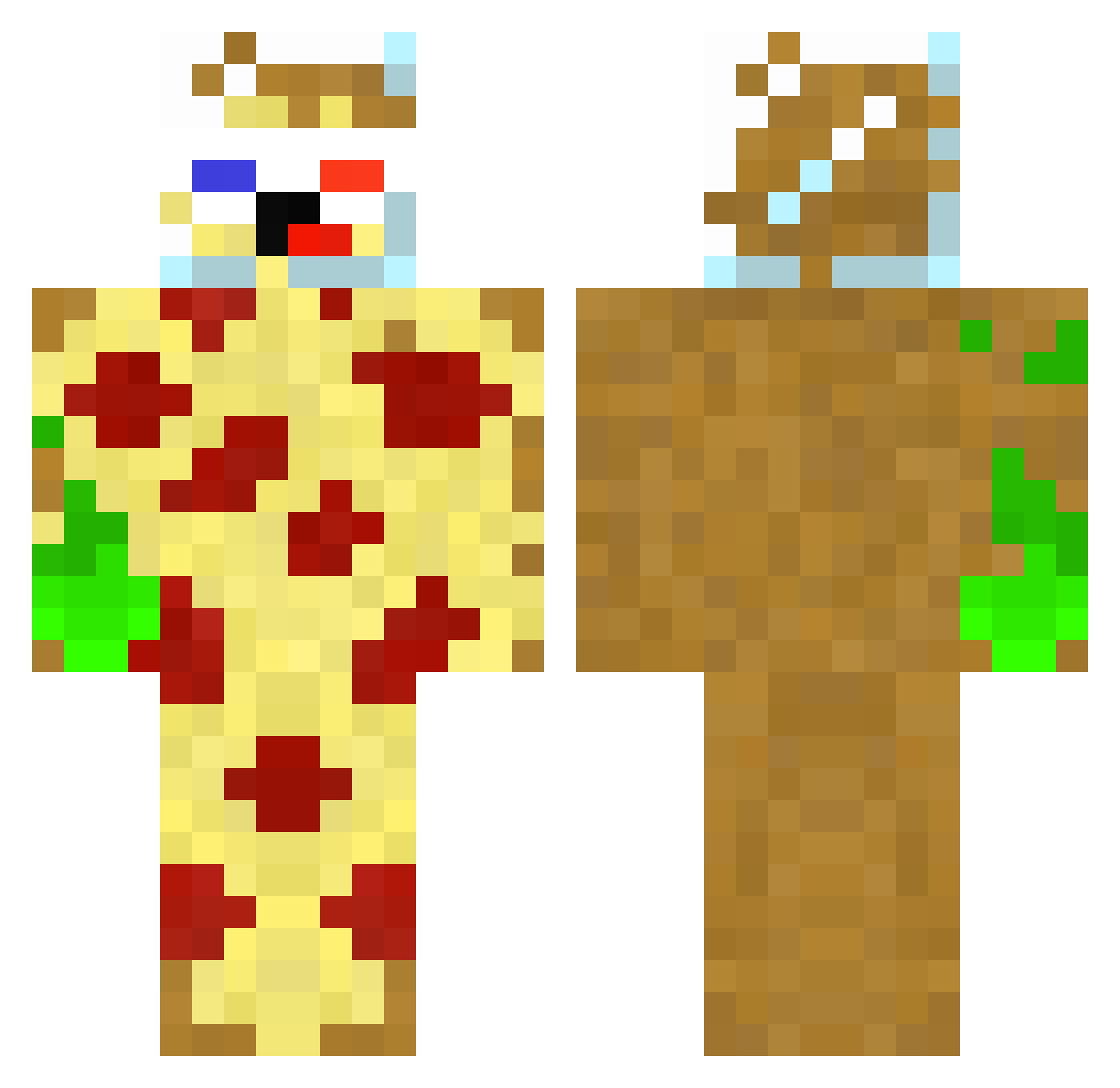 PizzaStar Minecraft skin, front and back view