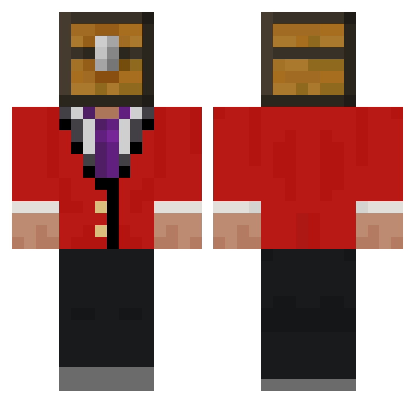 Encumbered Minecraft skin, front and back view