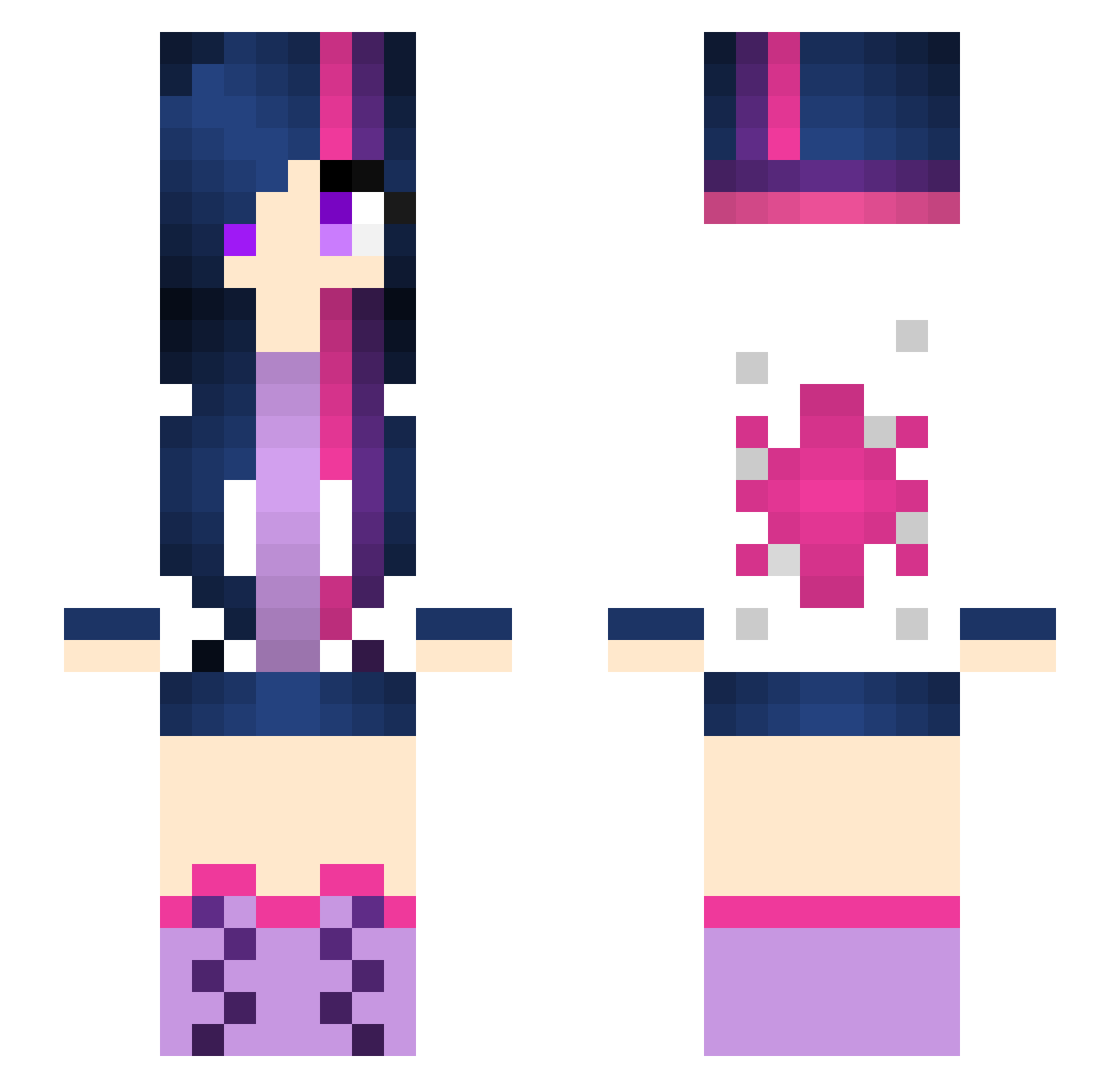 PrincessVyra Minecraft skin, front and back view