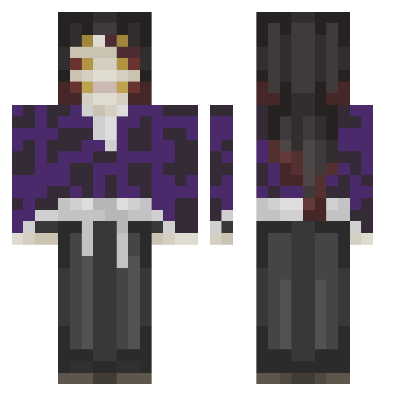 TeHn1 Minecraft skin, front and back view