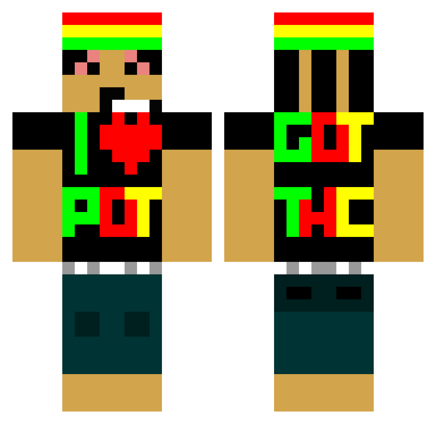 Tailored Minecraft skin, front and back view