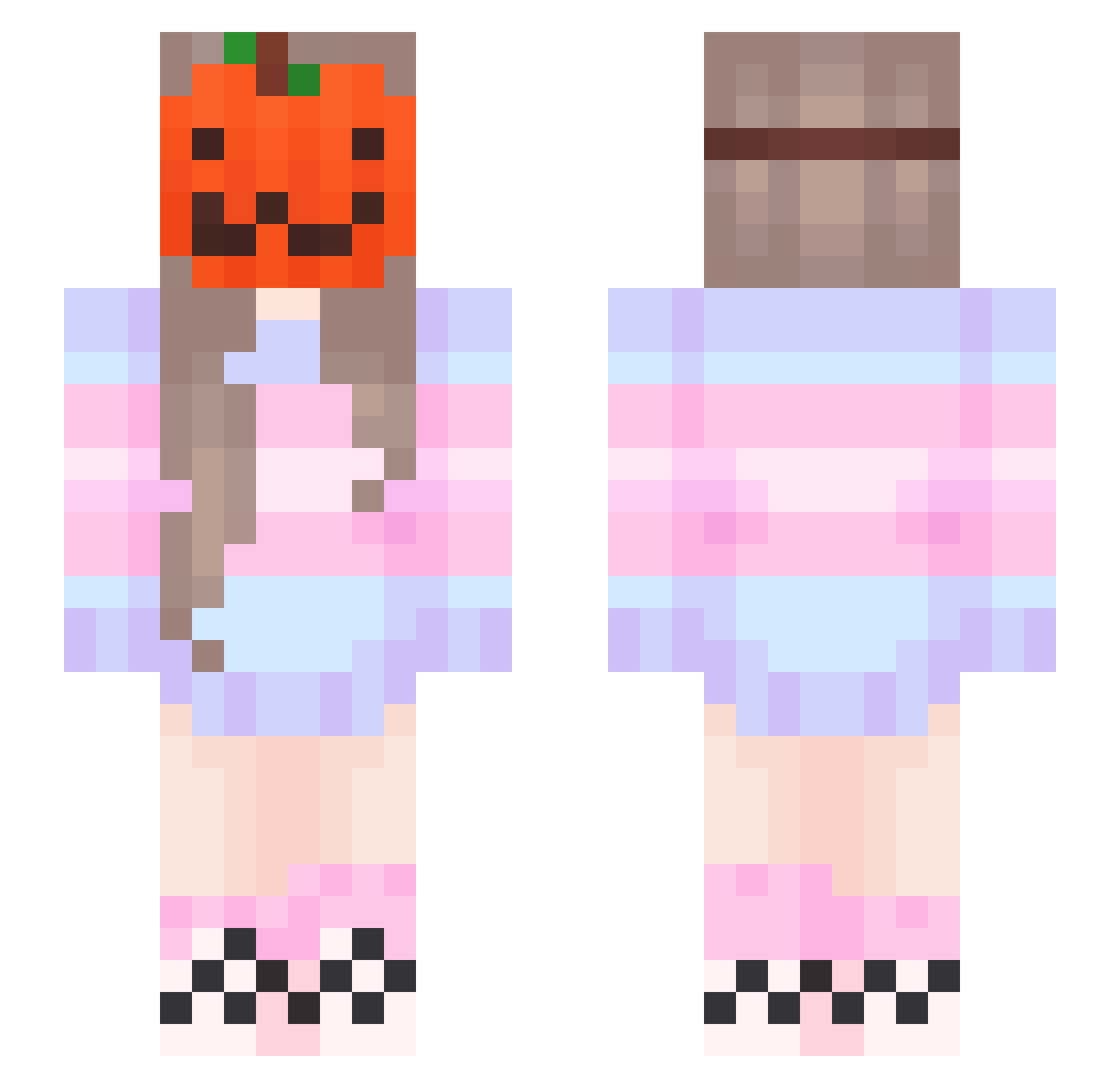 Happyster Minecraft skin, front and back view
