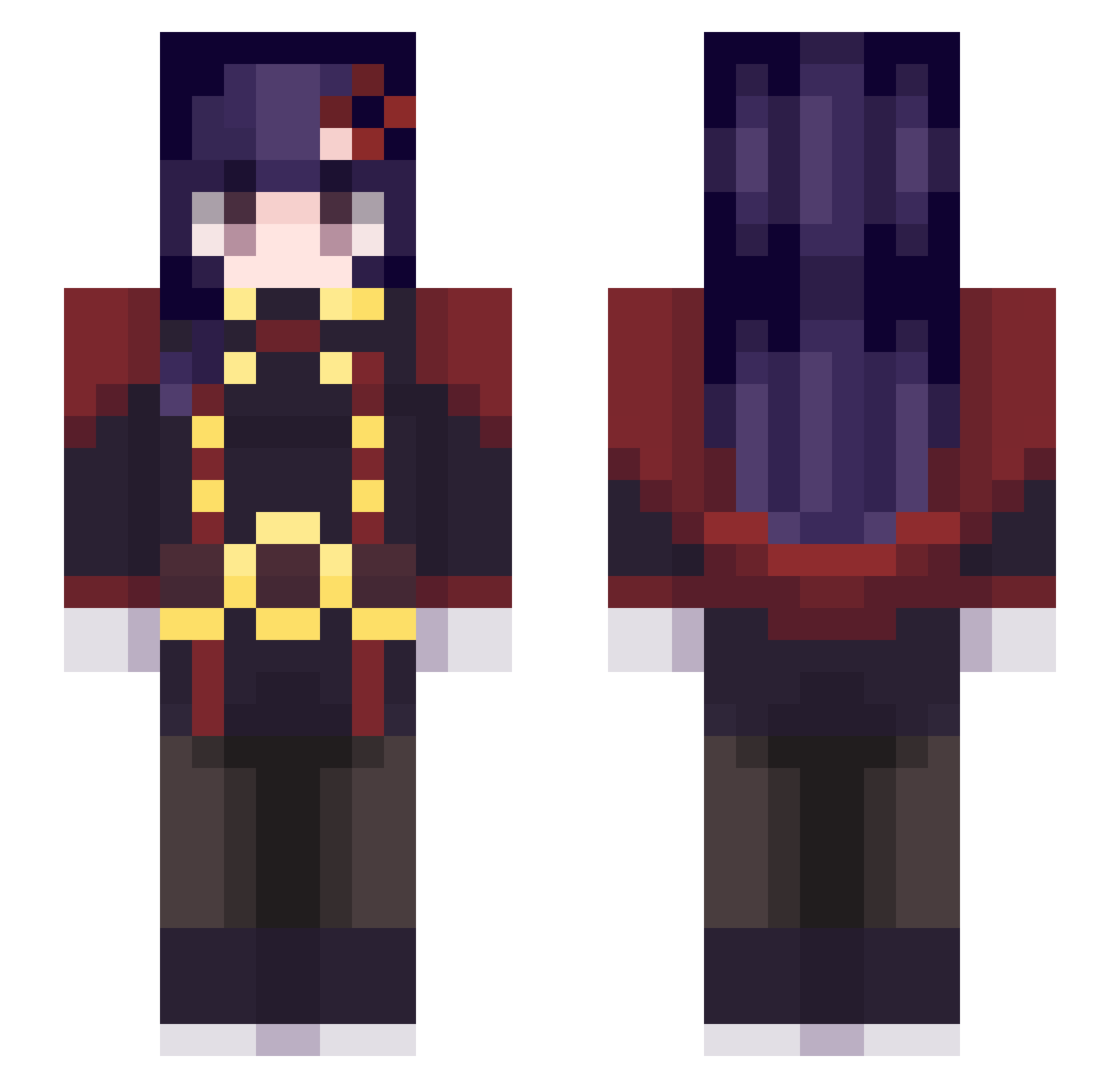 Criissa Minecraft skin, front and back view