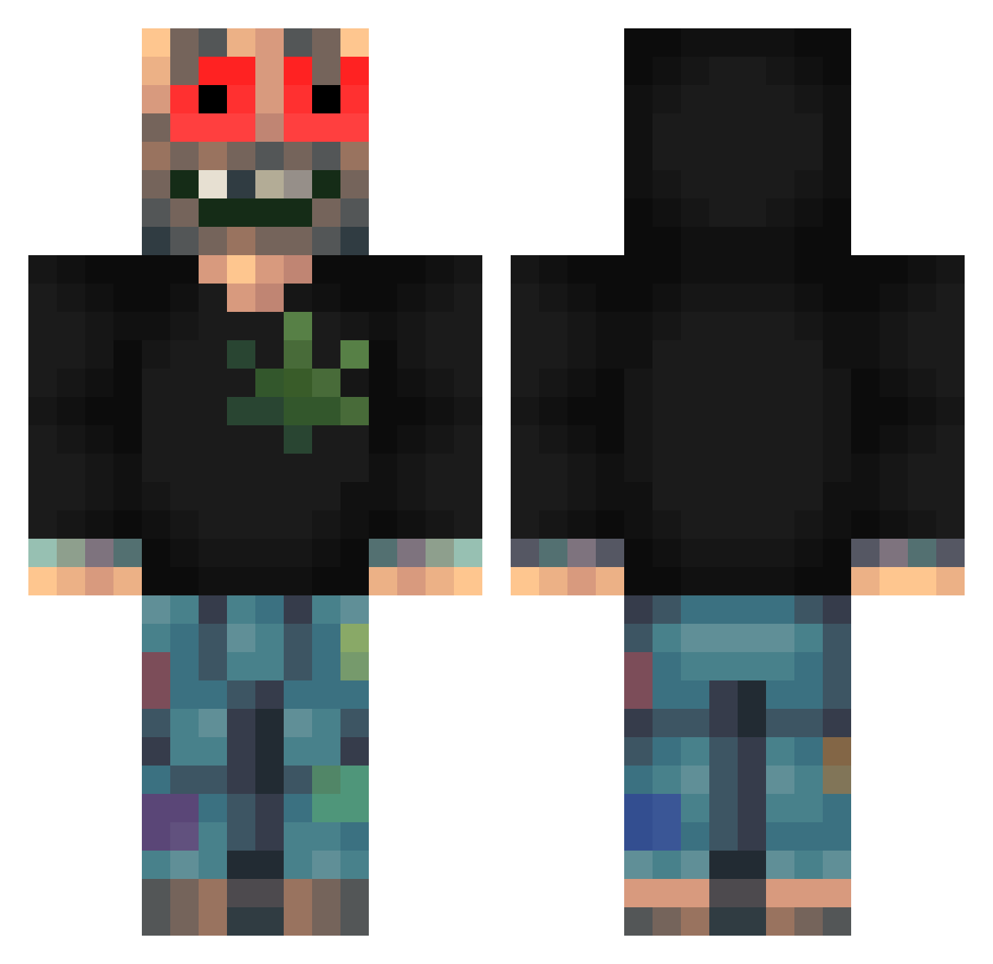Cannabism Minecraft skin, front and back view