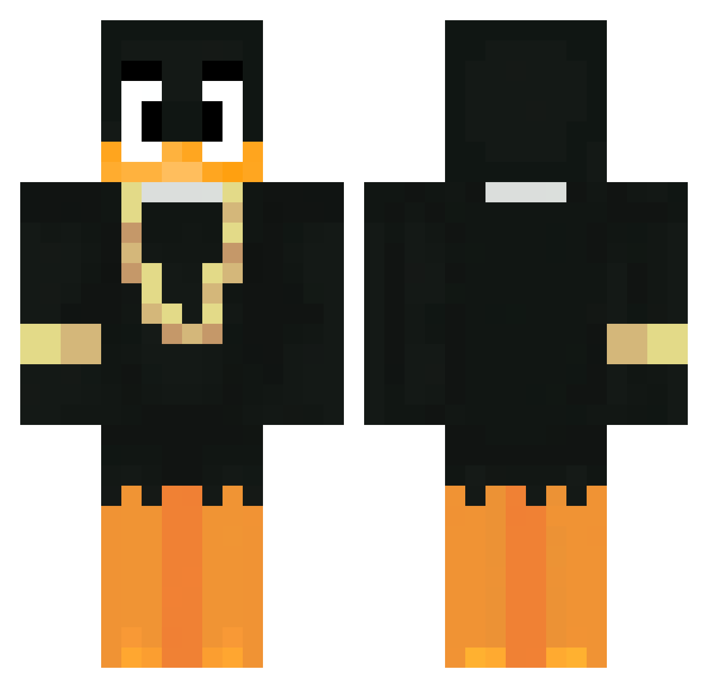 Fiontron Minecraft skin, front and back view