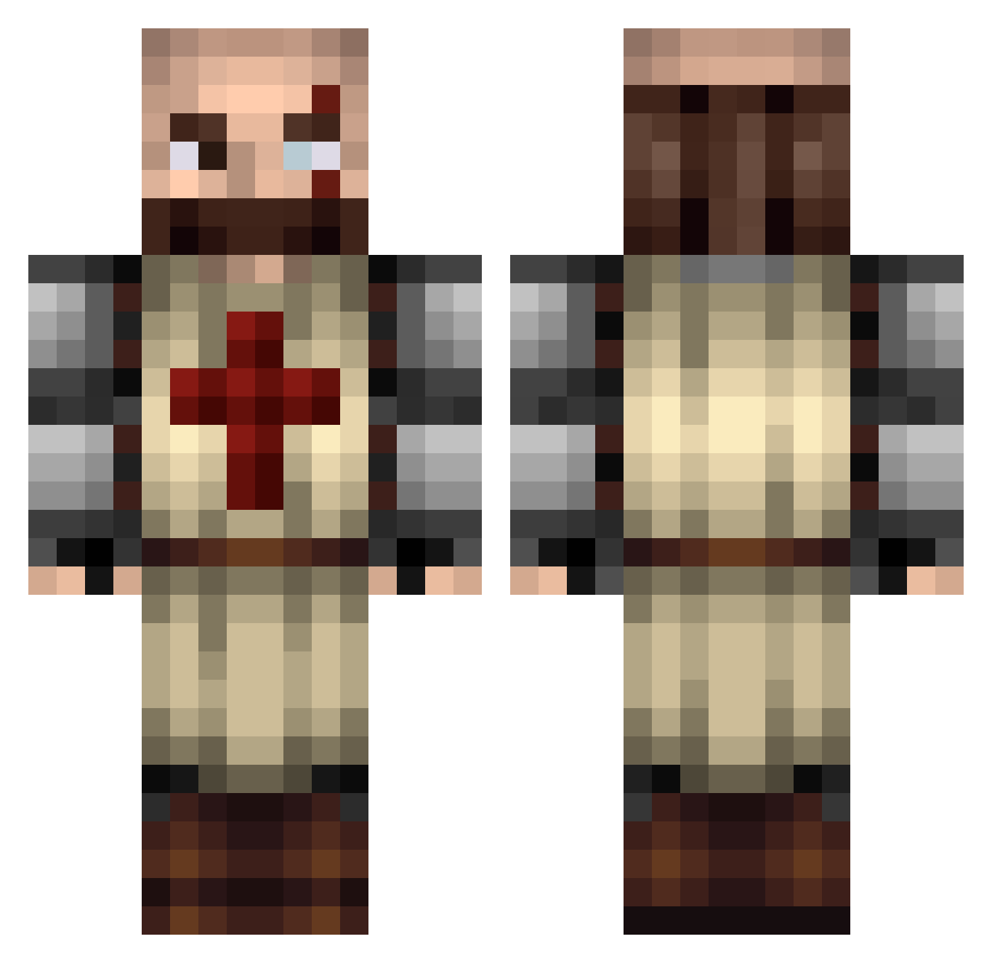 Templar Minecraft skin, front and back view
