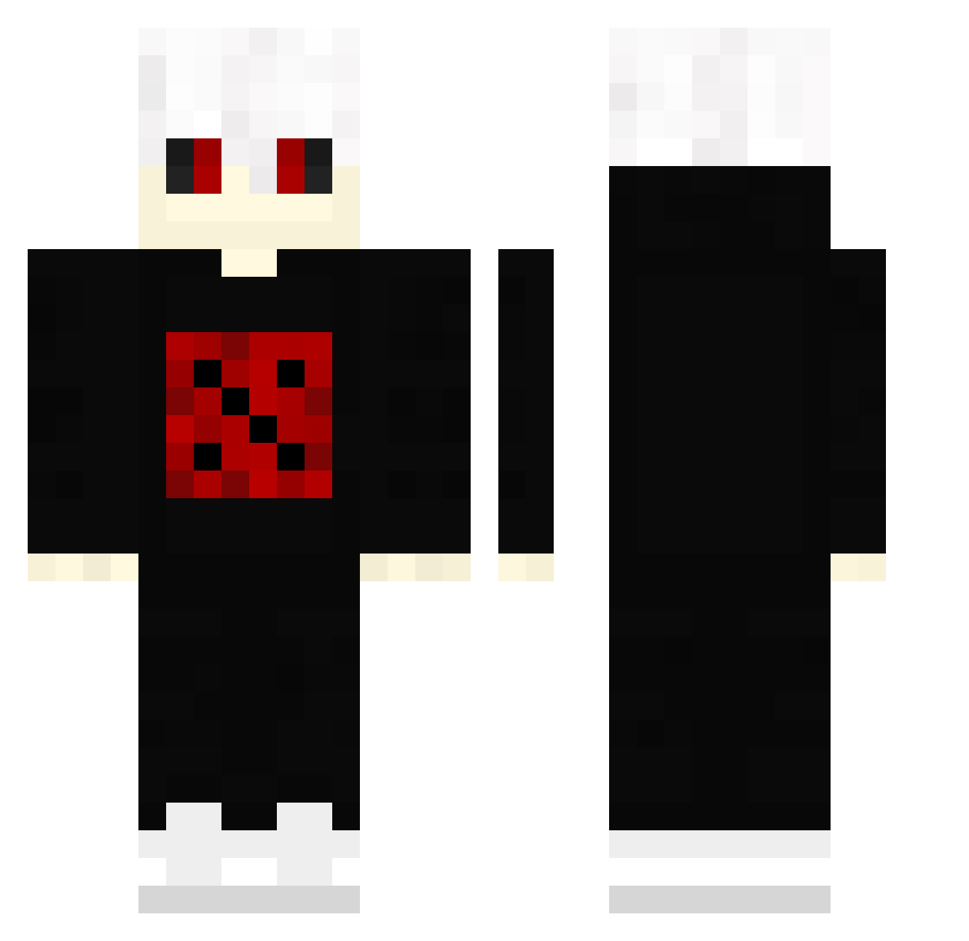 zxcanimeghoul Minecraft skin, front and back view
