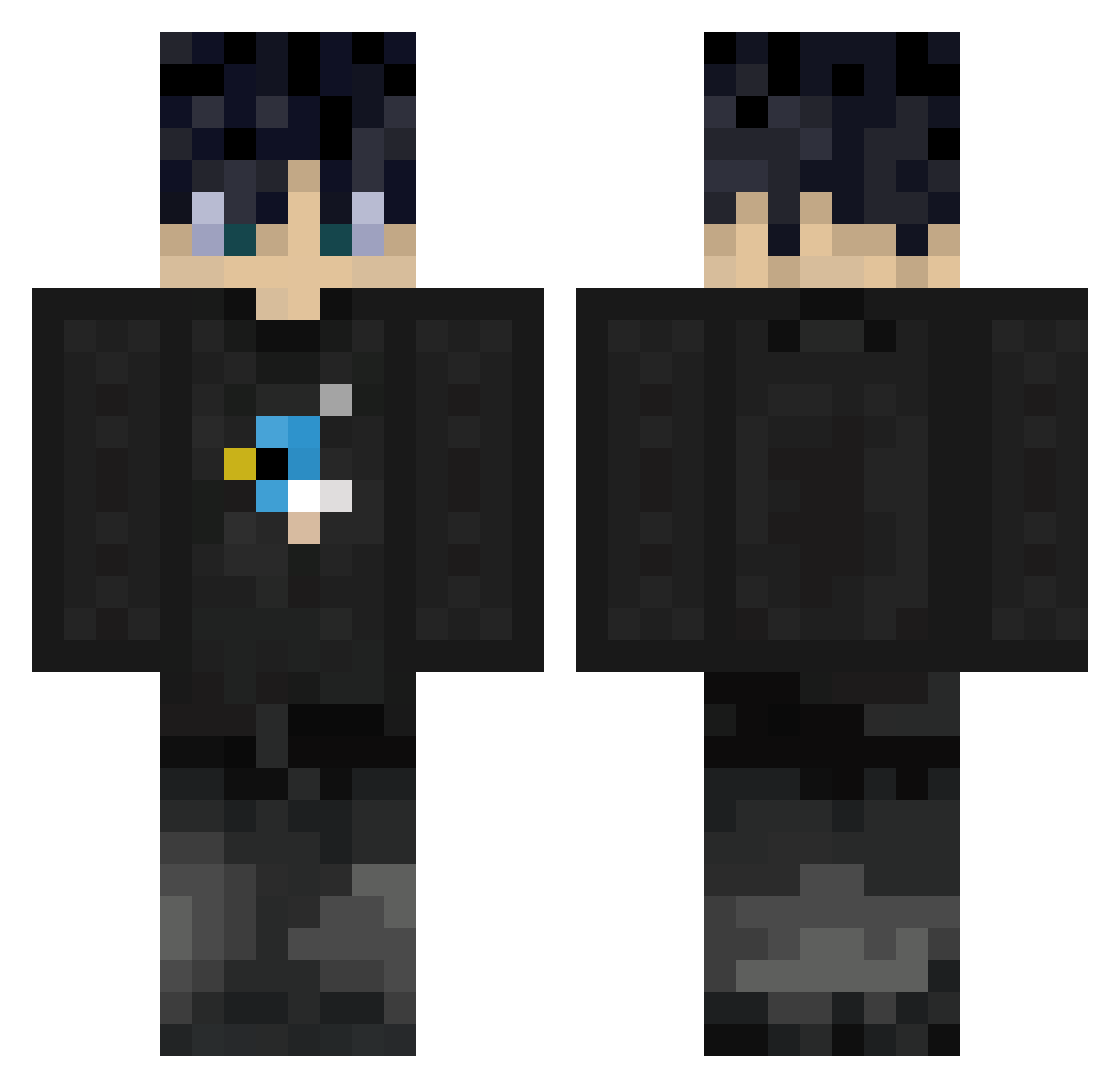 FakeBuddgie Minecraft skin, front and back view