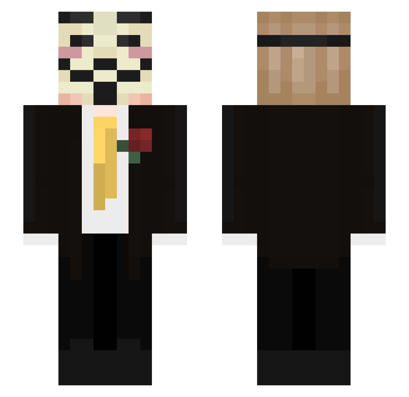 DarkBoomba Minecraft skin, front and back view