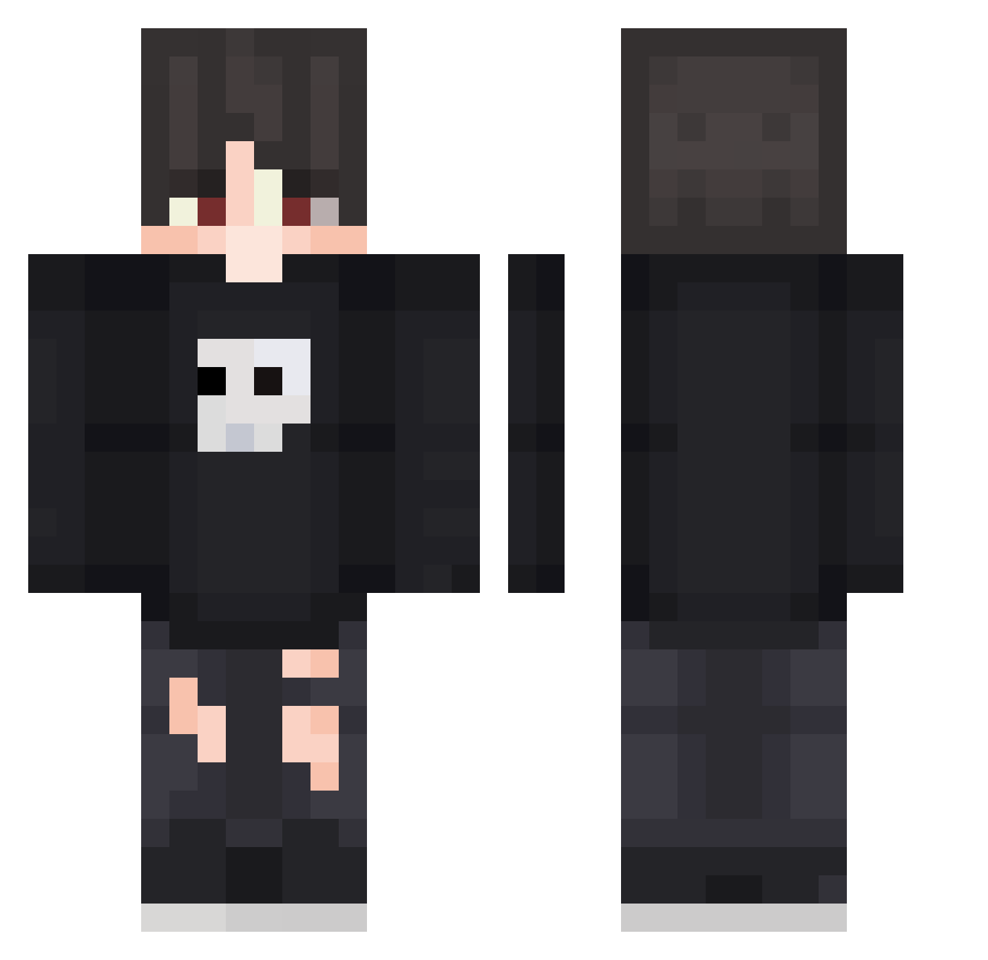 WhyNotPie Minecraft skin, front and back view