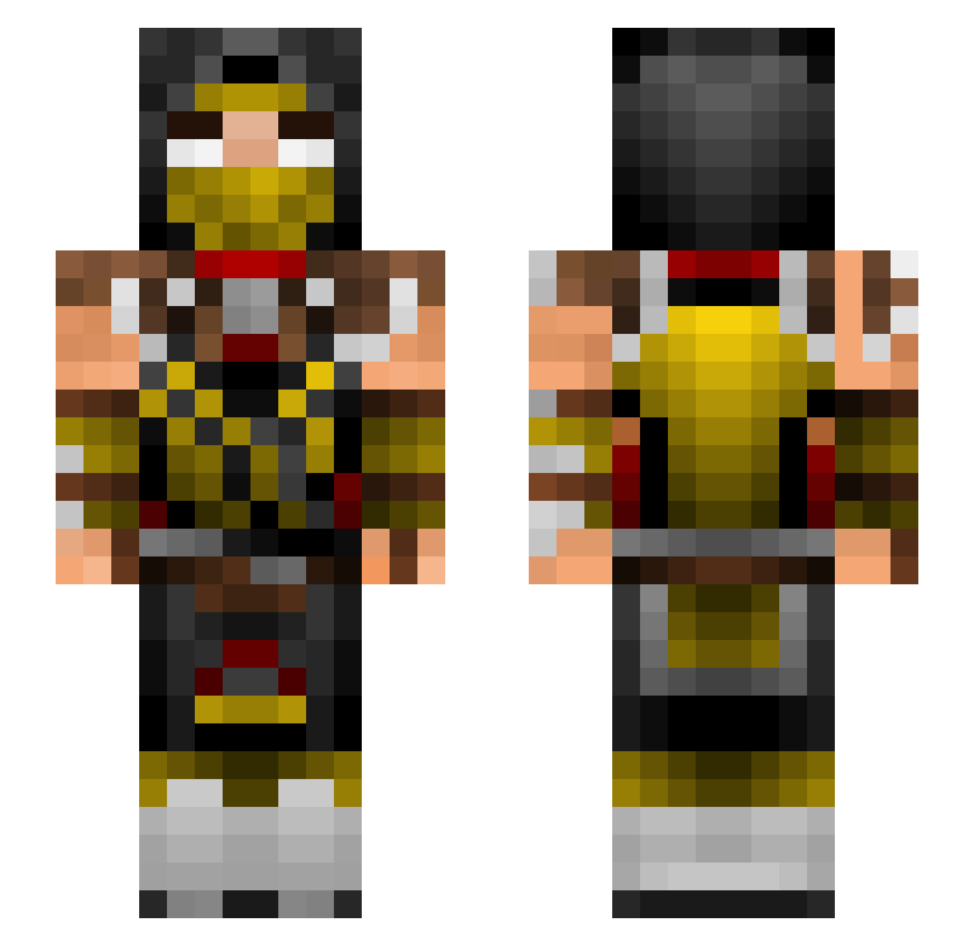 Revisory Minecraft skin, front and back view
