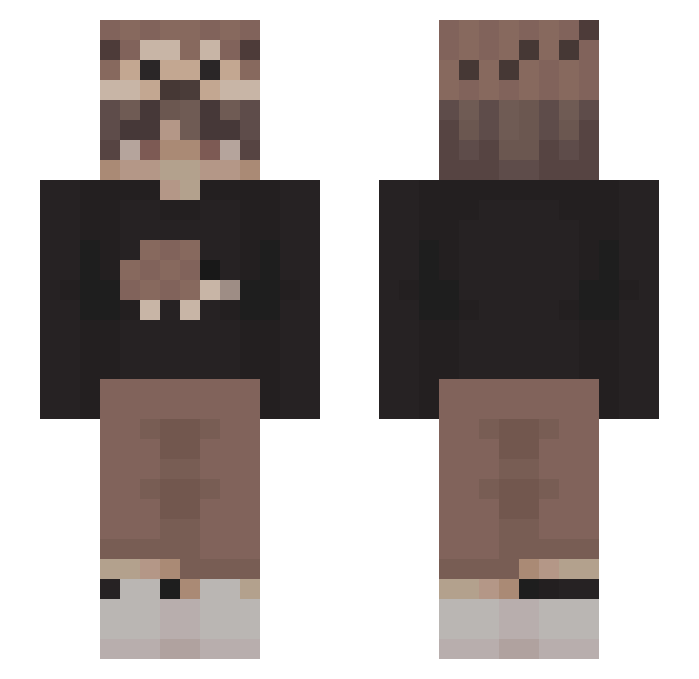 JustBroodje Minecraft skin, front and back view
