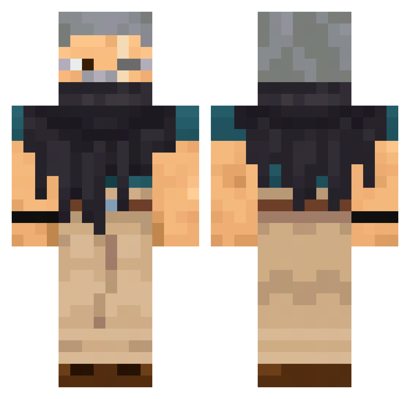 SoldPhox Minecraft skin, front and back view