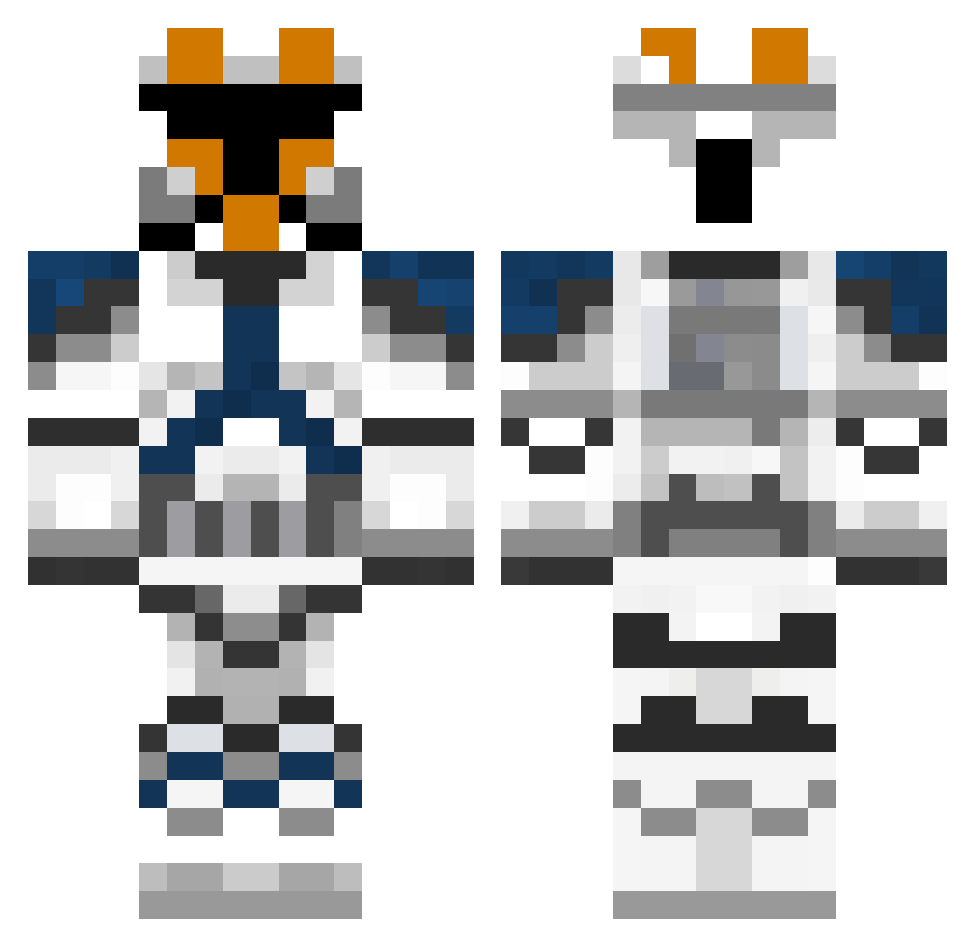 Whiteracken Minecraft skin, front and back view