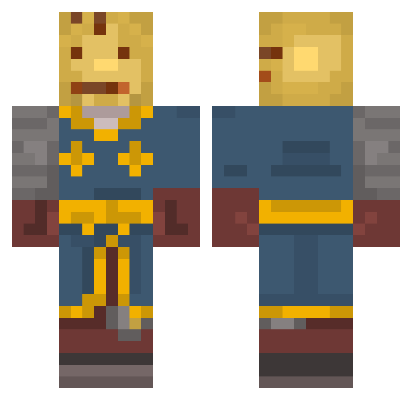 cedugolden Minecraft skin, front and back view