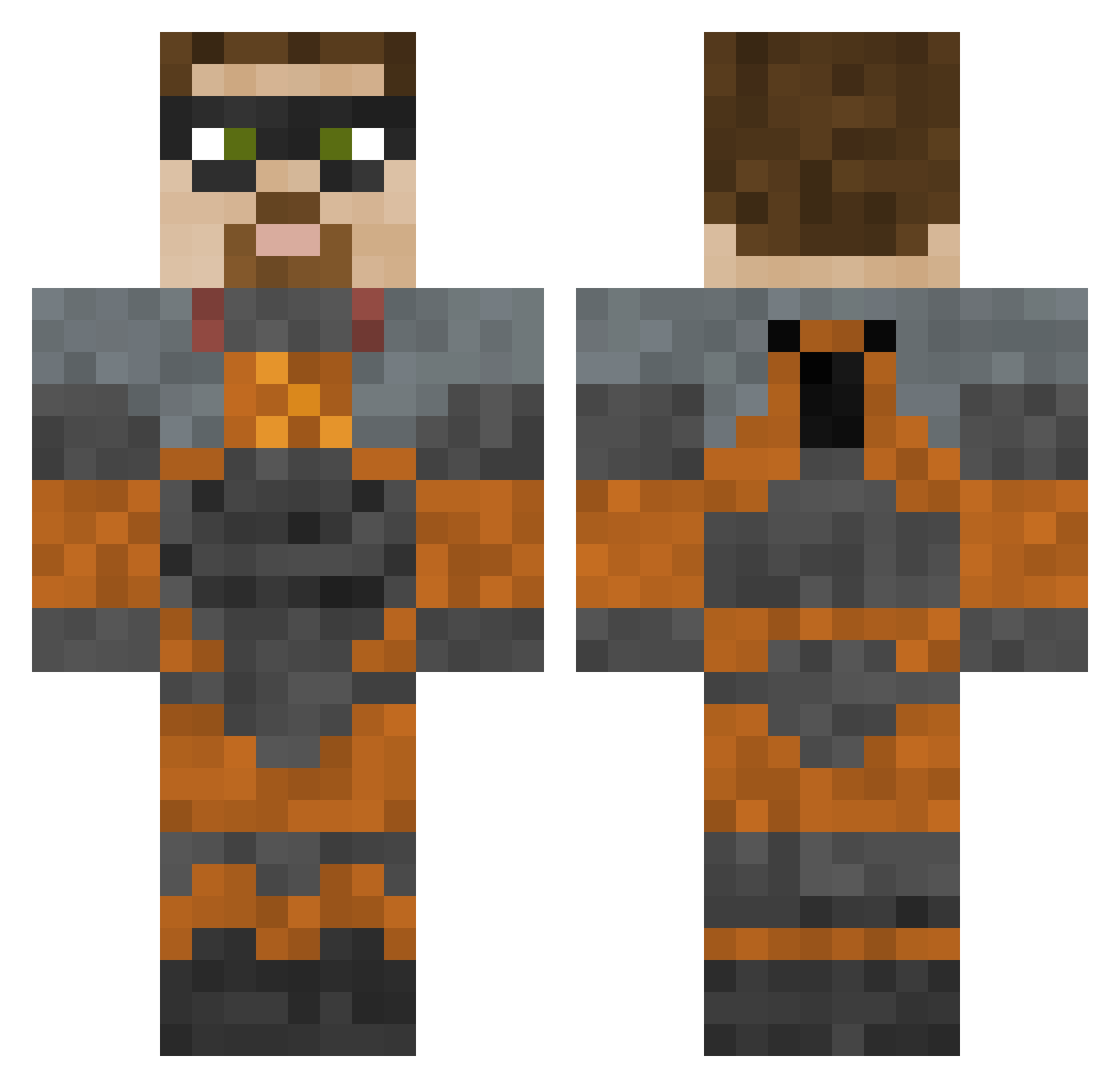 Seams Minecraft skin, front and back view