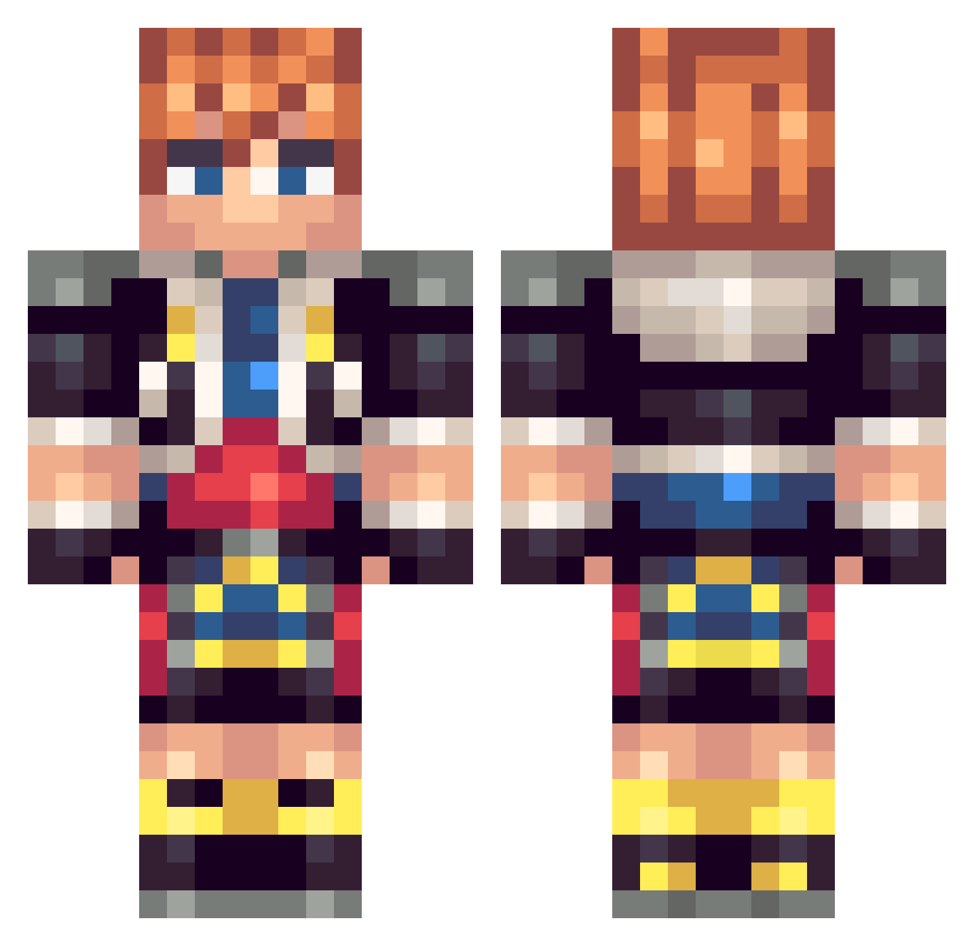 Exervine Minecraft skin, front and back view
