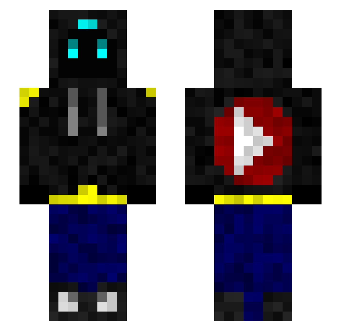 Slinkys Minecraft skin, front and back view
