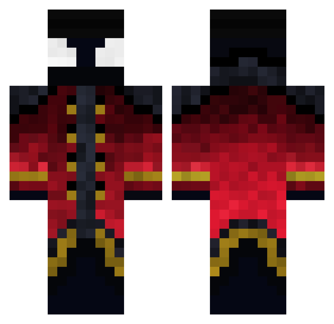 Piugoth Minecraft skin, front and back view