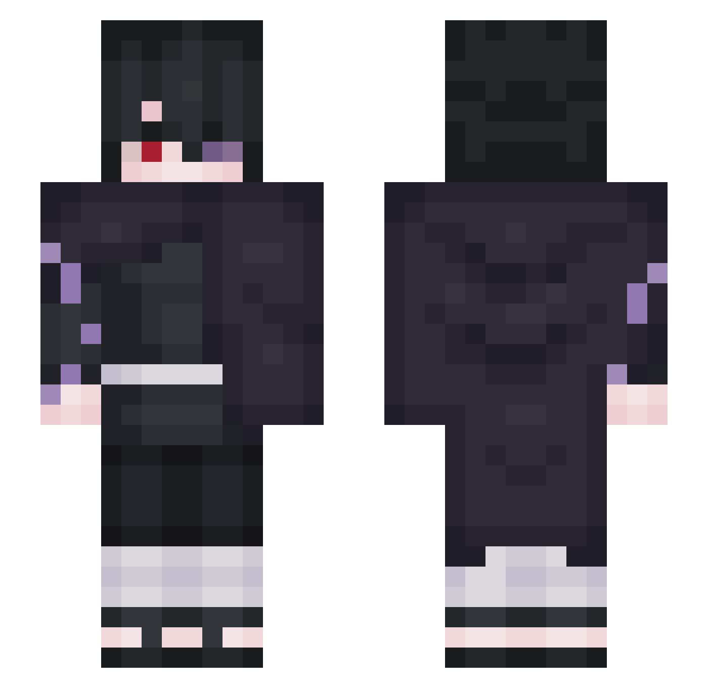 Sasuked Minecraft skin, front and back view