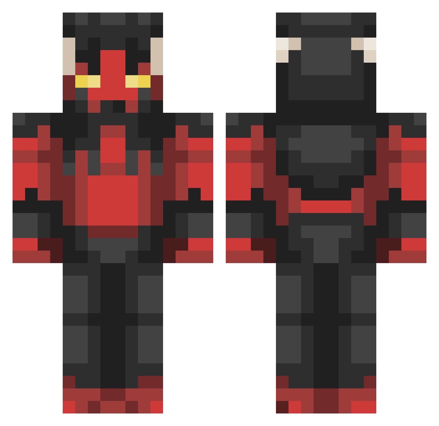 ZzCrypted Minecraft skin, front and back view