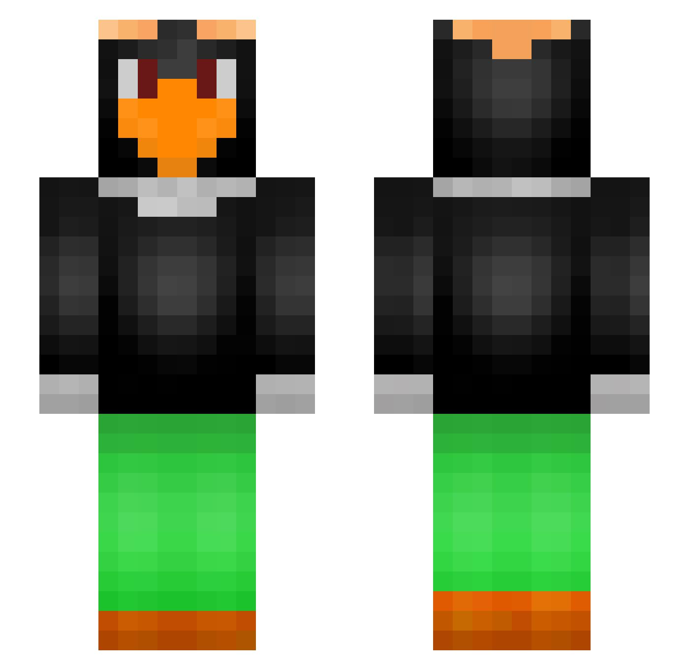 ZecaUrubuCareca Minecraft skin, front and back view
