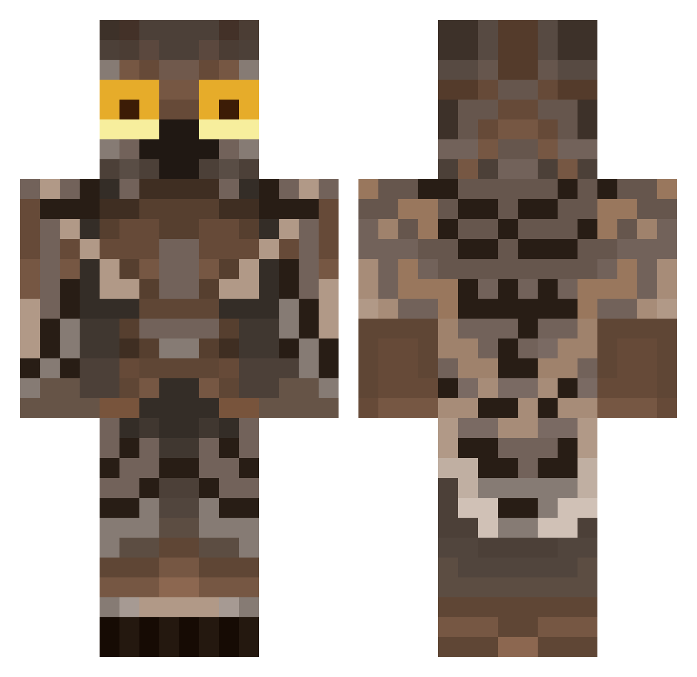 Potoos Minecraft skin, front and back view
