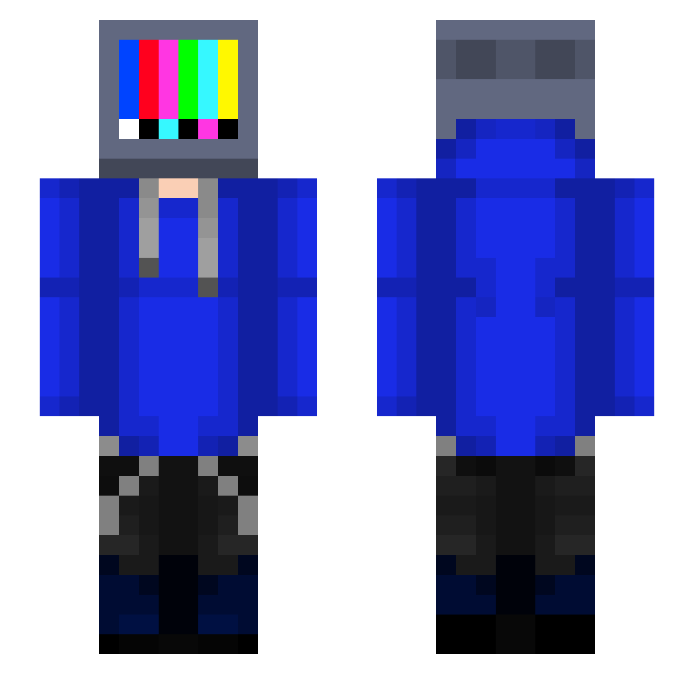 ComicBluu Minecraft skin, front and back view