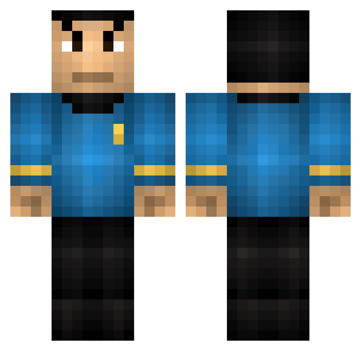 Spock Minecraft skin, front and back view