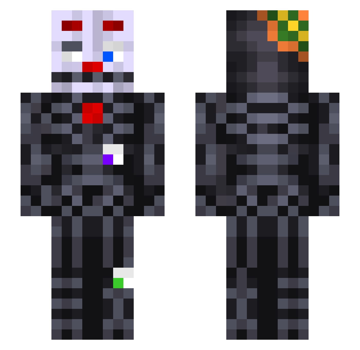 Sh1nyx Minecraft skin, front and back view