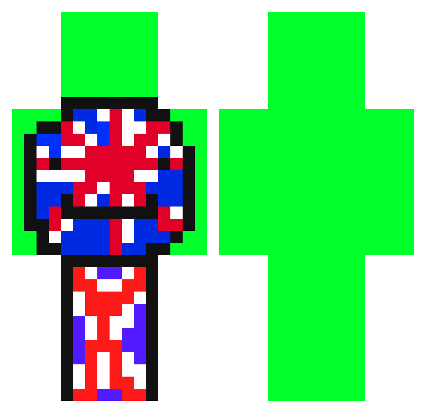 DoctorWaffler Minecraft skin, front and back view