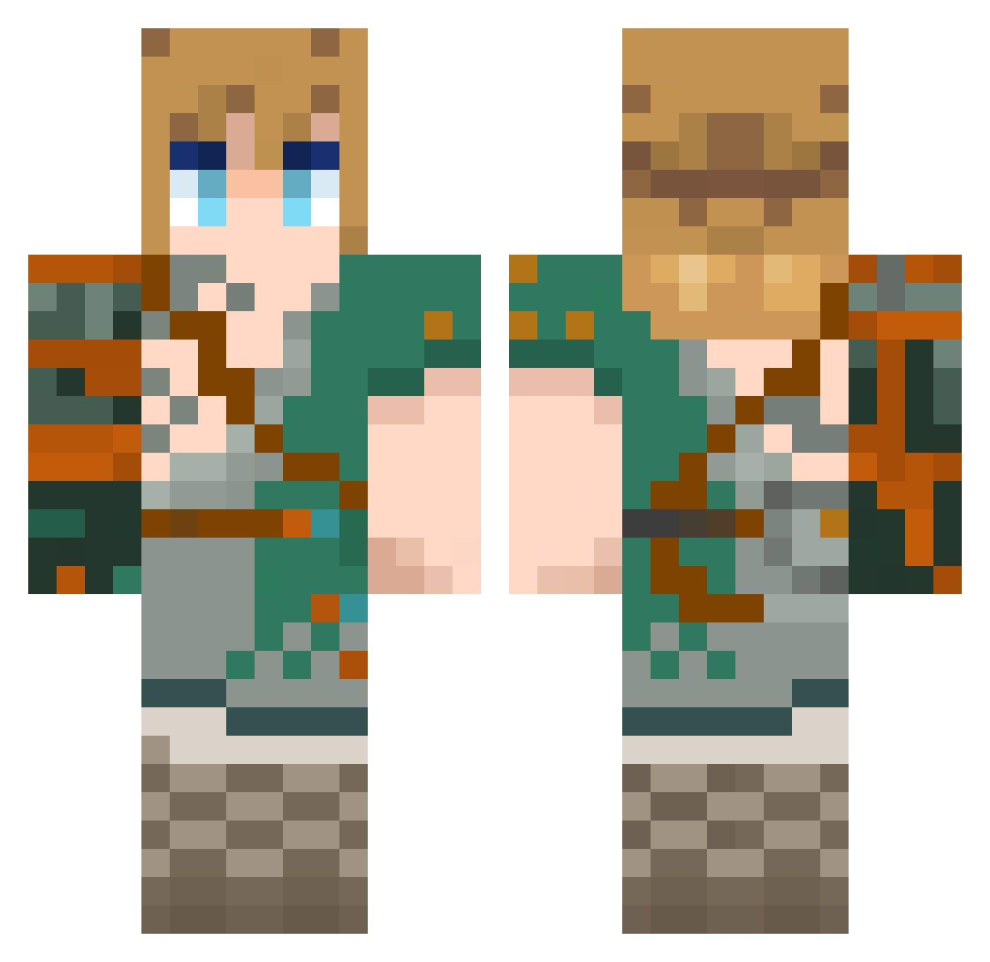 RustyBall Minecraft skin, front and back view