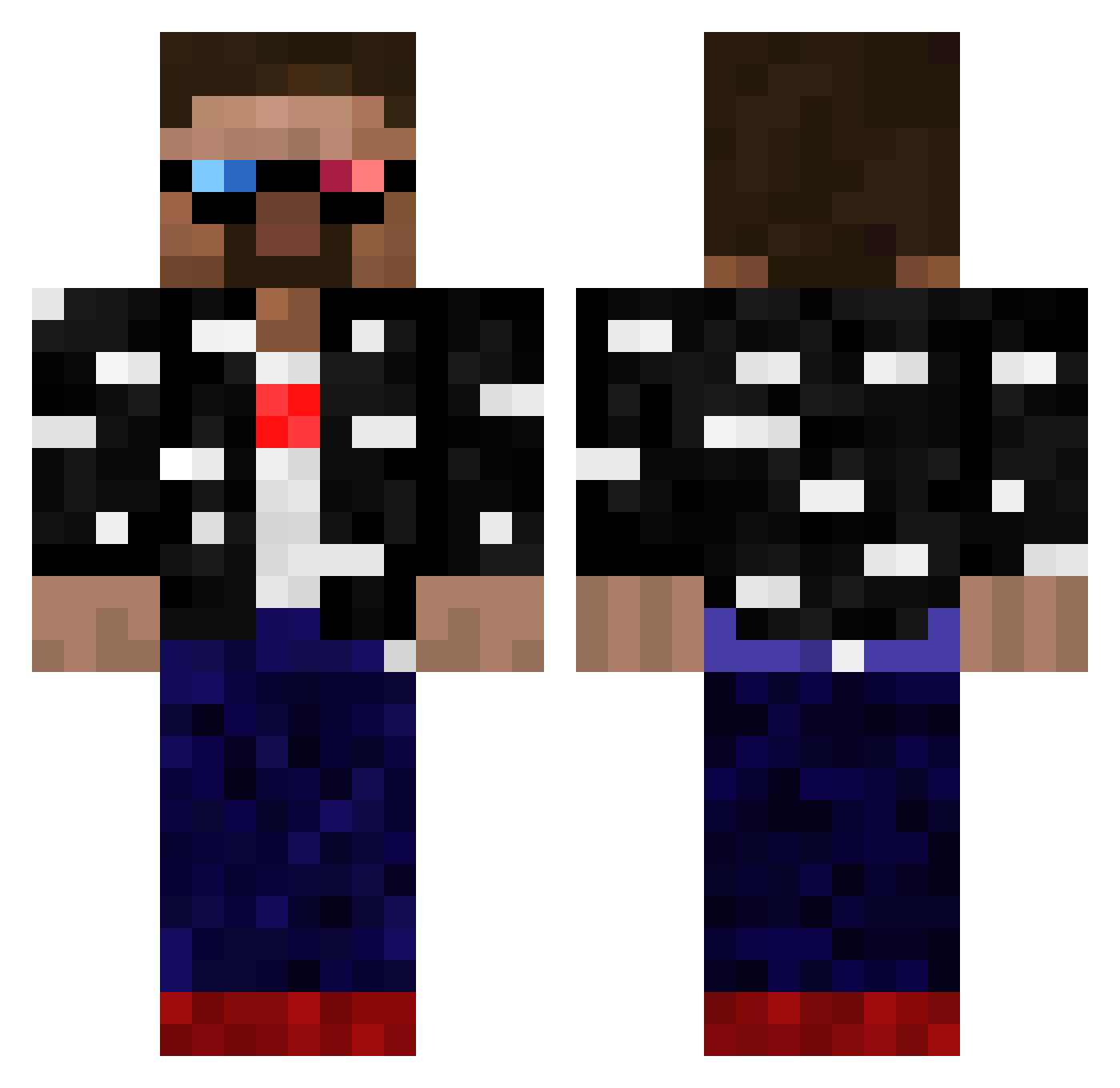 Foopster Minecraft skin, front and back view