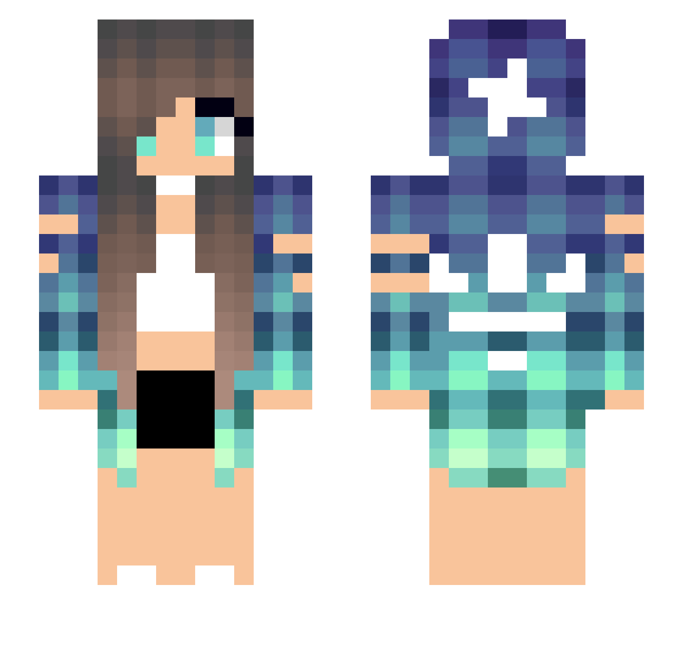 BlueDolphin974 Minecraft skin, front and back view