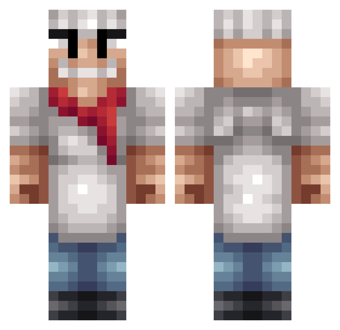 Monuments Minecraft skin, front and back view