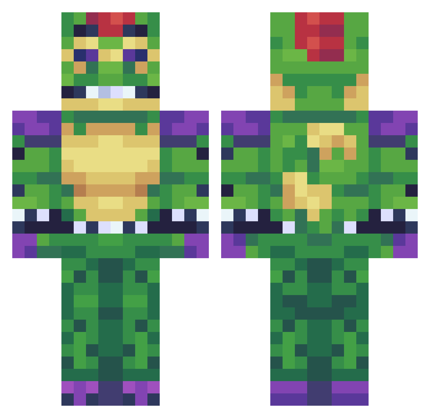 Valligator Minecraft skin, front and back view